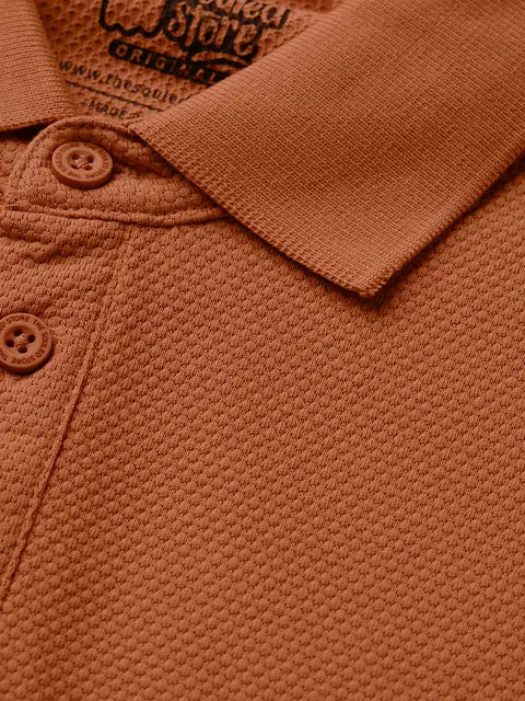 Textured Polo Burnt Orange Zipper Polos