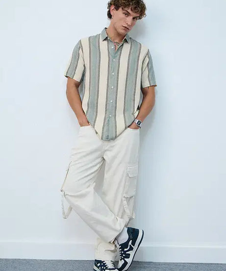 Stripes Jade Haze Cotton Linen Shirts