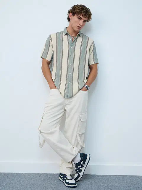 Stripes Jade Haze Cotton Linen Shirts