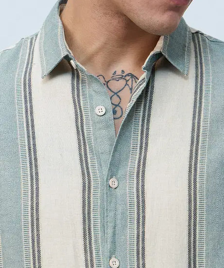 Stripes Jade Haze Cotton Linen Shirts