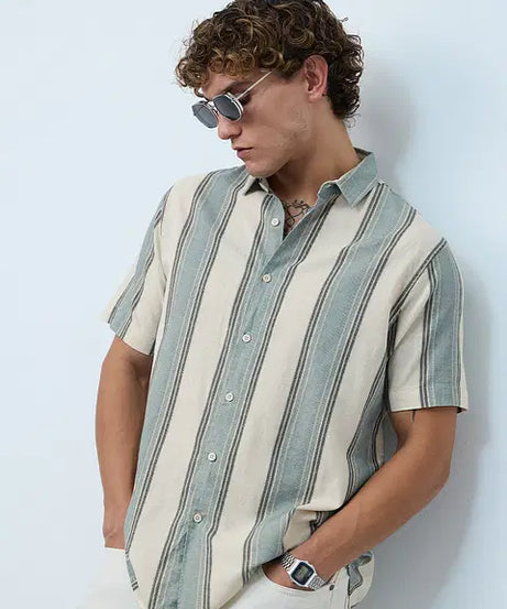 Stripes Jade Haze Cotton Linen Shirts