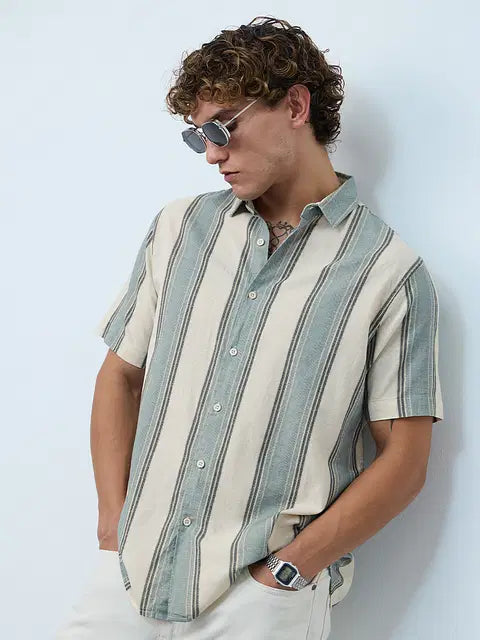 Stripes Jade Haze Cotton Linen Shirts