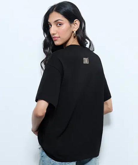 Smiley Glitter Getter Women Oversized T-Shirts