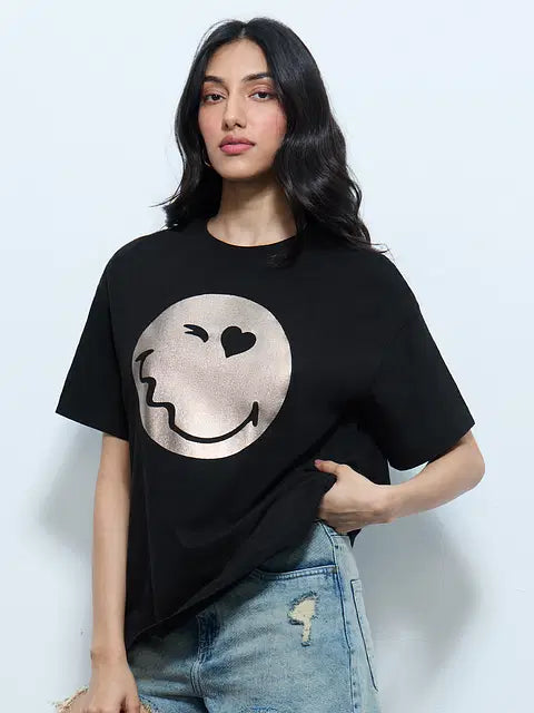Smiley Glitter Getter Women Oversized T-Shirts