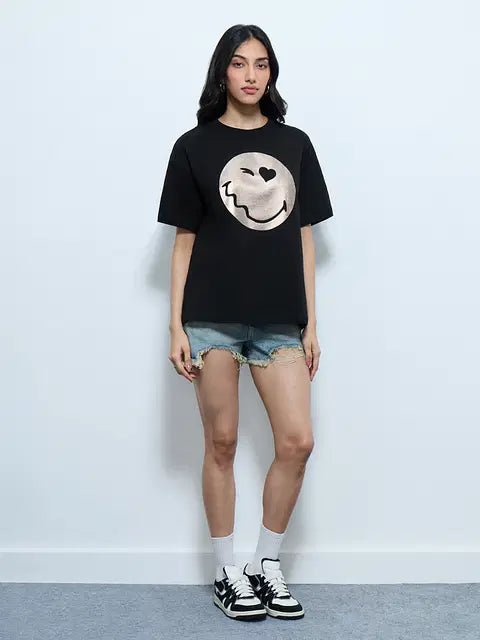 Smiley Glitter Getter Women Oversized T-Shirts