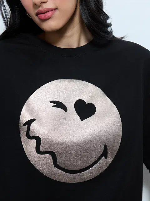 Smiley Glitter Getter Women Oversized T-Shirts