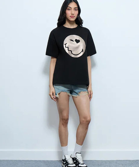 S.W.SMILEY Shimmer Women Oversized T-Shirts