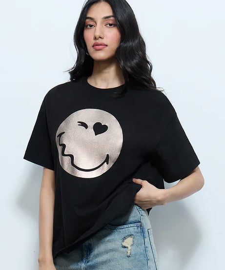 S.W.SMILEY Shimmer Women Oversized T-Shirts