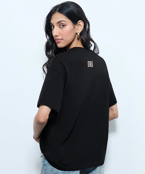 S.W.SMILEY Shimmer Women Oversized T-Shirts