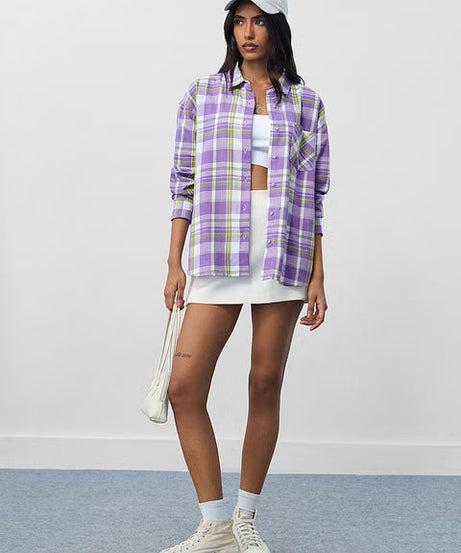 Plaid Lilac Women Boyfriend Shirts