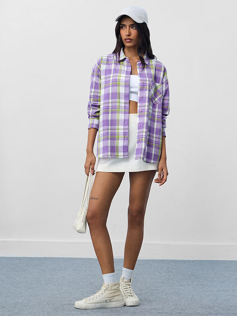 Plaid Lilac Women Boyfriend Shirts