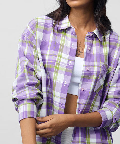 Plaid Lilac Women Boyfriend Shirts