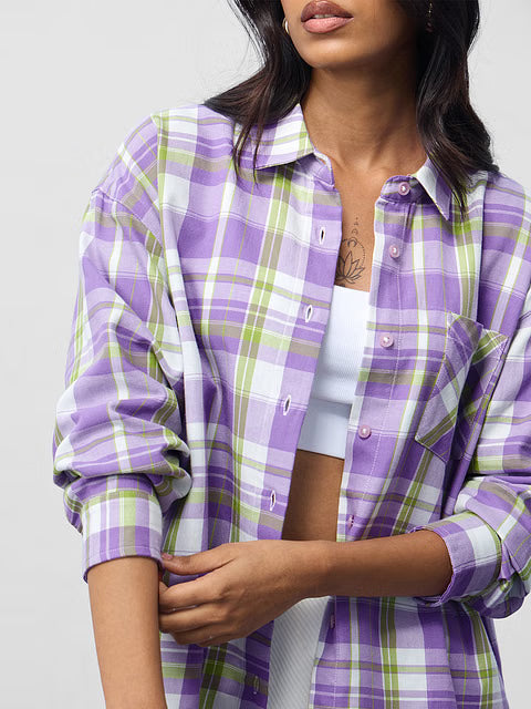 Plaid Lilac Women Boyfriend Shirts