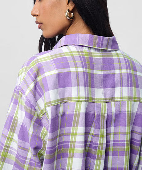 Plaid Lilac Women Boyfriend Shirts