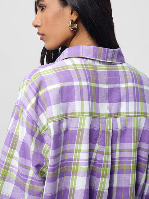 Plaid Lilac Women Boyfriend Shirts