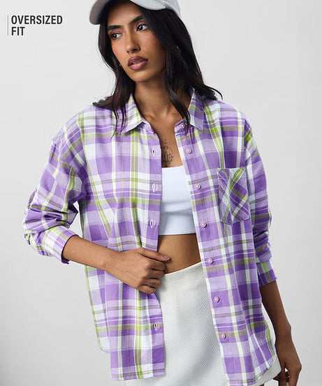 Plaid Lilac Women Boyfriend Shirts