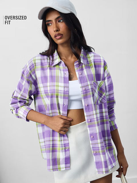 Plaid Lilac Women Boyfriend Shirts