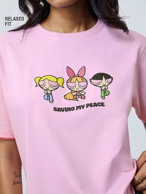 Powerpuff Girls Peace Women Relaxed Fit T-Shirts