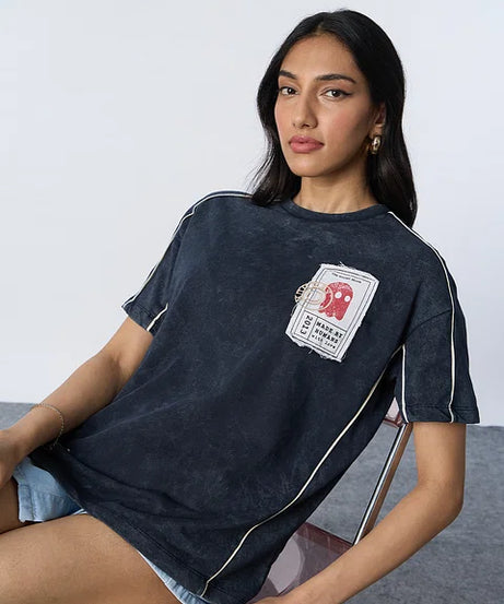 Souled Originals Washed Navy Women Oversized T-Shirts
