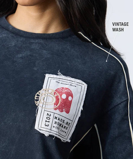 Souled Originals Washed Navy Women Oversized T-Shirts