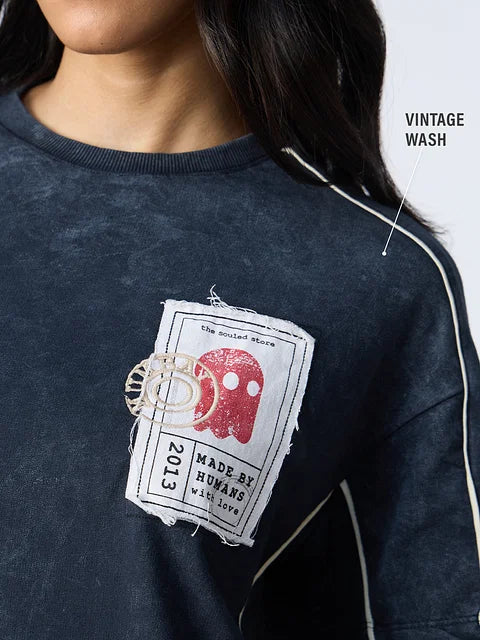 Souled Originals Washed Navy Women Oversized T-Shirts