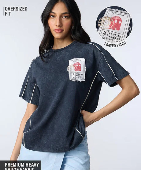 Souled Originals Washed Navy Women Oversized T-Shirts