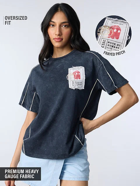 Souled Originals Washed Navy Women Oversized T-Shirts