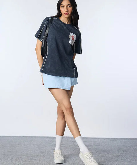 Souled Originals Washed Navy Women Oversized T-Shirts