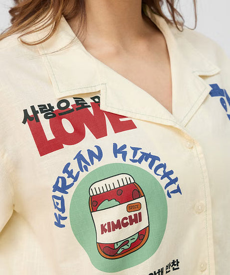 Cotton Linen Kimchi Women Holiday Shirts