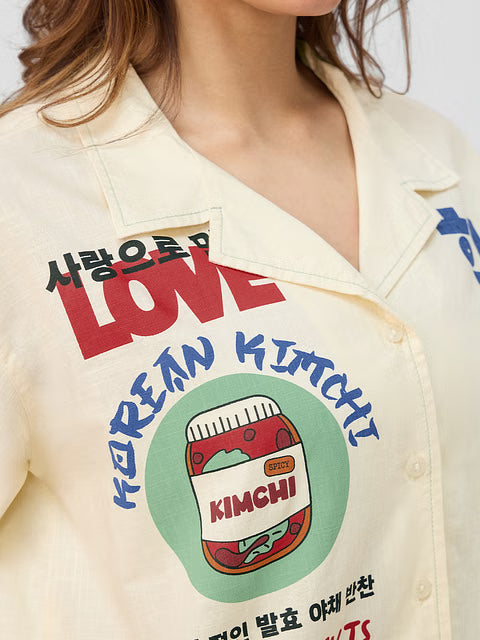 Cotton Linen Kimchi Women Holiday Shirts