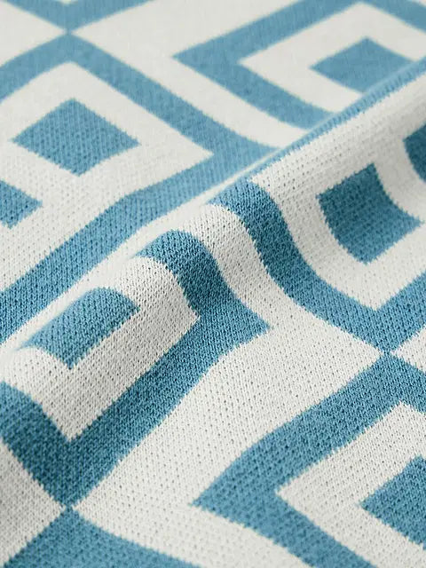 Jacquard Blue Retro Oversized Polos