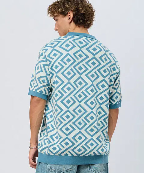 Jacquard Blue Retro Oversized Polos