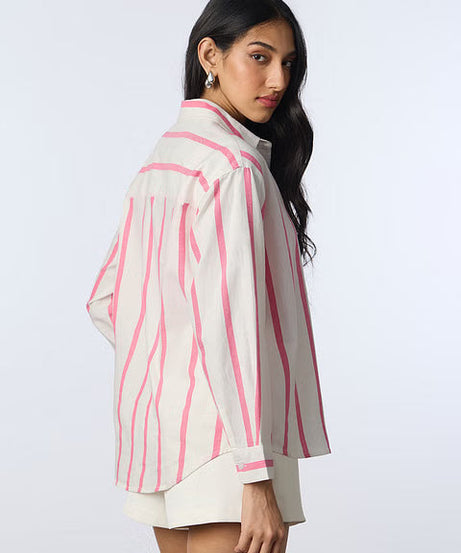 Pink Stripes Clover Bunny Women Boyfriend Shirts