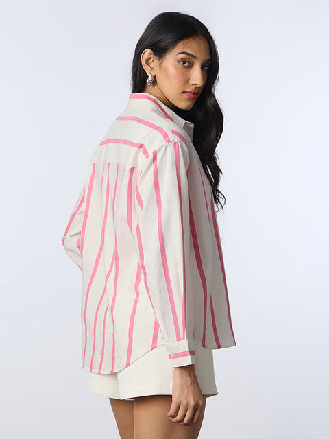 Pink Stripes Clover Bunny Women Boyfriend Shirts