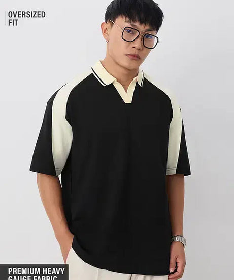 Colourblock Polo White Black Oversized Polos