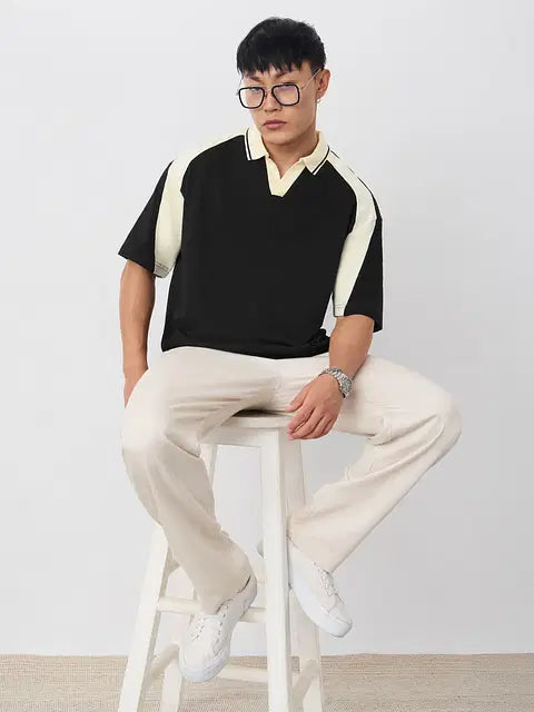 Colourblock Polo White Black Oversized Polos