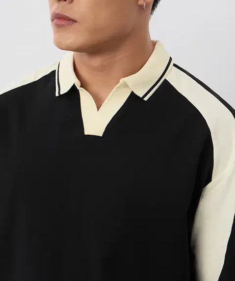 Colourblock Polo White Black Oversized Polos