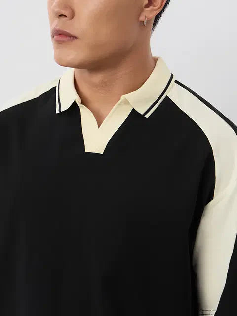 Colourblock Polo White Black Oversized Polos