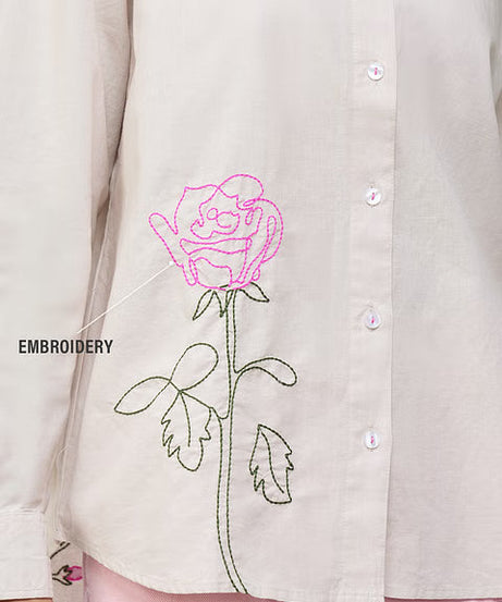 Cotton Linen Roses Women Boyfriend Shirts