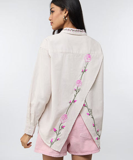 Cotton Linen Roses Women Boyfriend Shirts