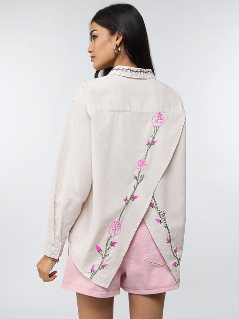 Cotton Linen Roses Women Boyfriend Shirts