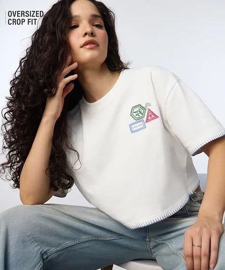 Crop T-Shirt Travelogue Women Oversized Cropped T-Shirts