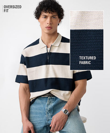 Textured Stripes Riviera Zipper Polos