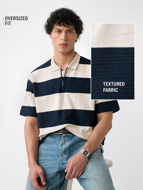 Textured Stripes Riviera Zipper Polos