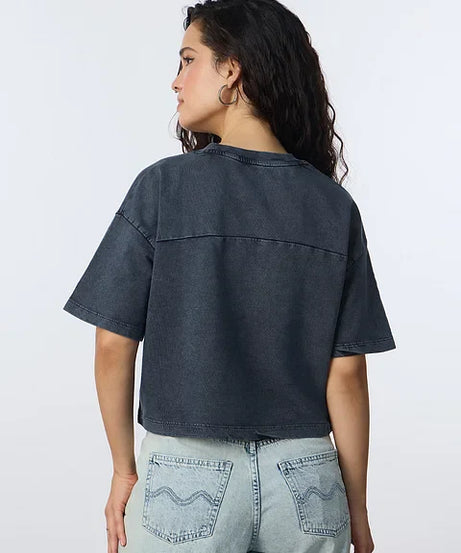 Acid Wash Tee Blue Women Oversized Cropped T-Shirts