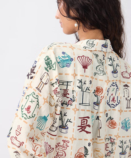 Textured Mahjong Tiles Women Boyfriend Shirts