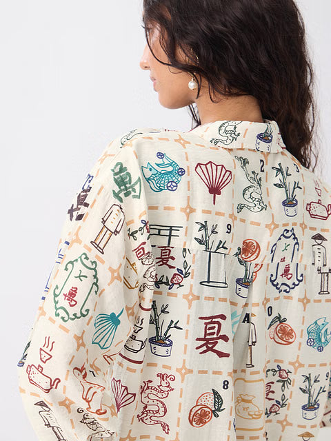 Textured Mahjong Tiles Women Boyfriend Shirts