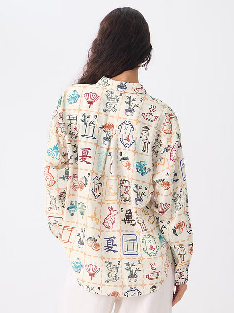 Textured Mahjong Tiles Women Boyfriend Shirts