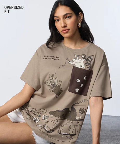 Cat-Tastrophe Women Oversized T-Shirts