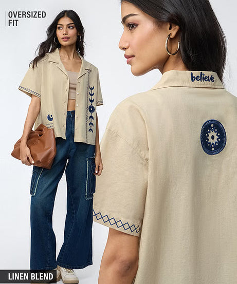 Cotton Linen Believe Women Boyfriend Shirts